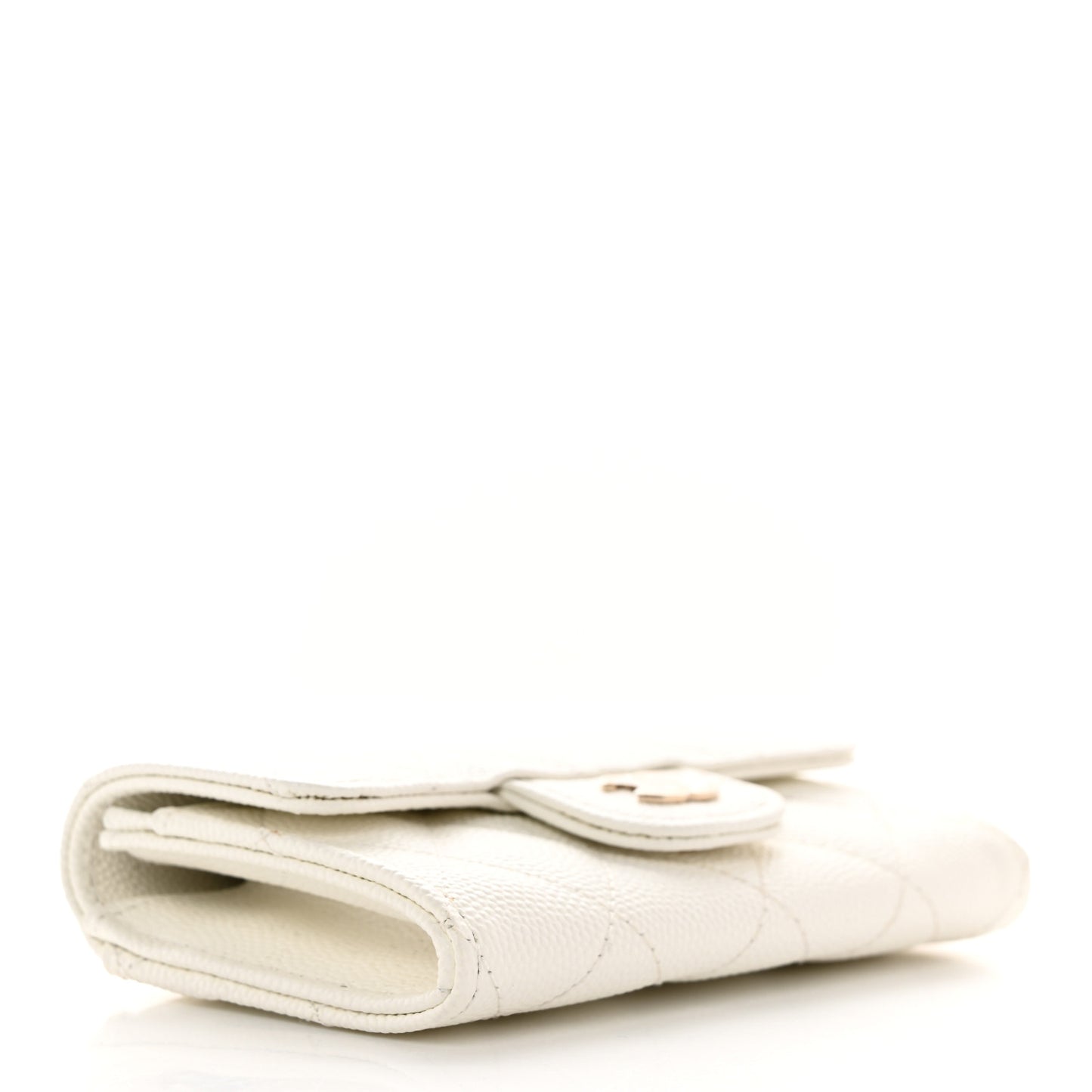 Caviar Quilted Flap Card Holder Wallet White