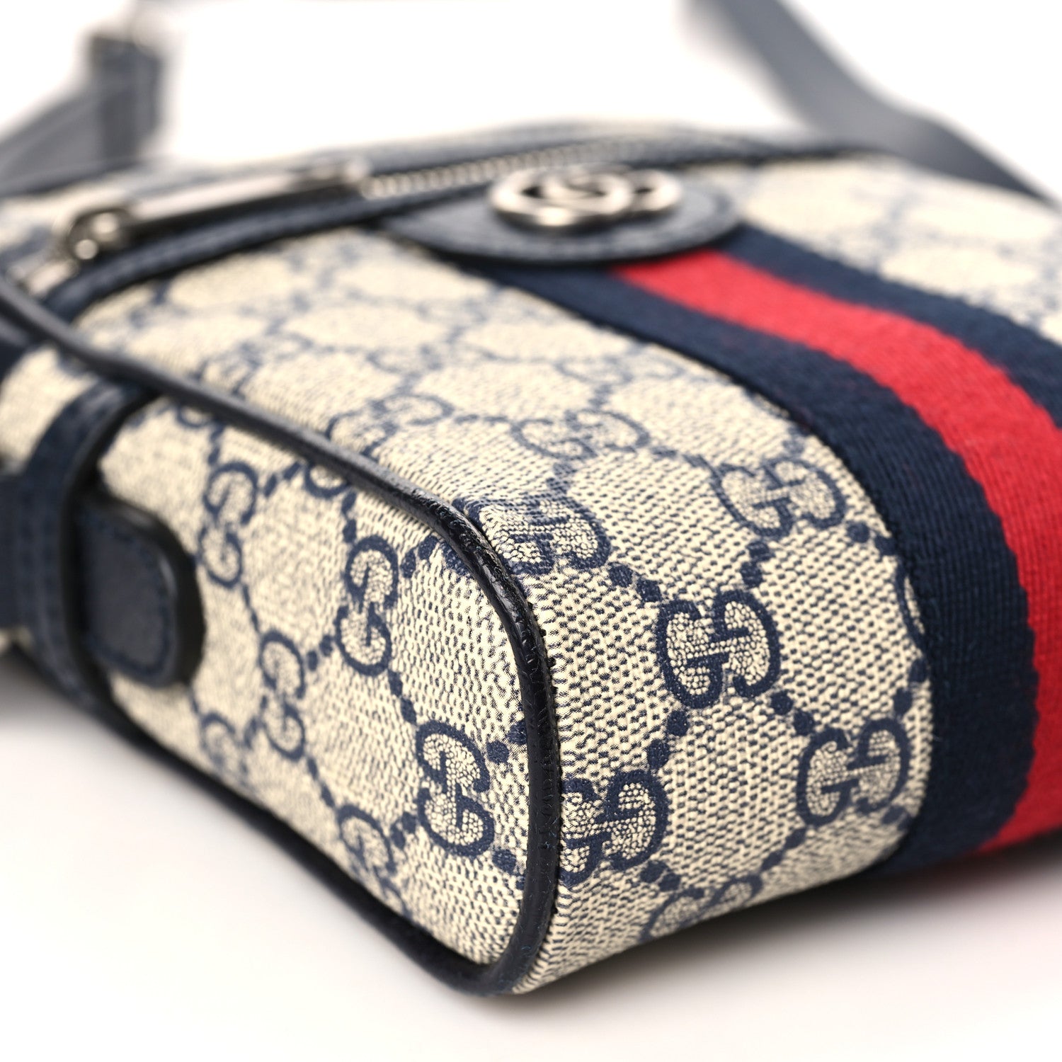 Gucci GG Supreme Monogram Textured Calfskin Web Mini Ophidia Messenger Beige Blue 8 of 9