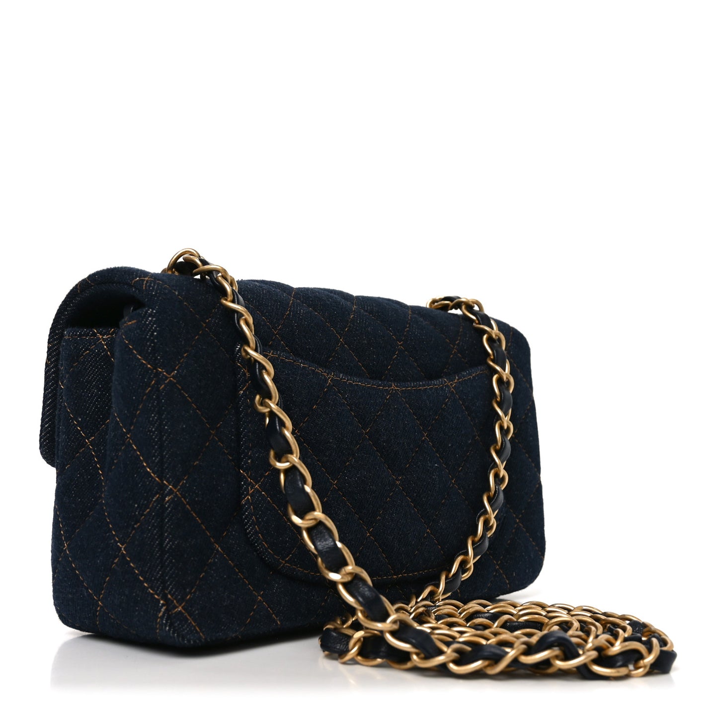 Denim Quilted Mini Rectangular Flap Dark Blue
