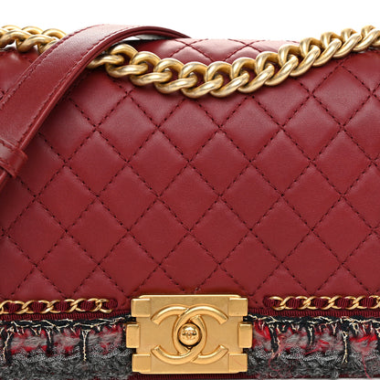 Chanel Tweed Lambskin Quilted Medium Braided Jacket Boy Flap Dark Red Grey 8 of 11