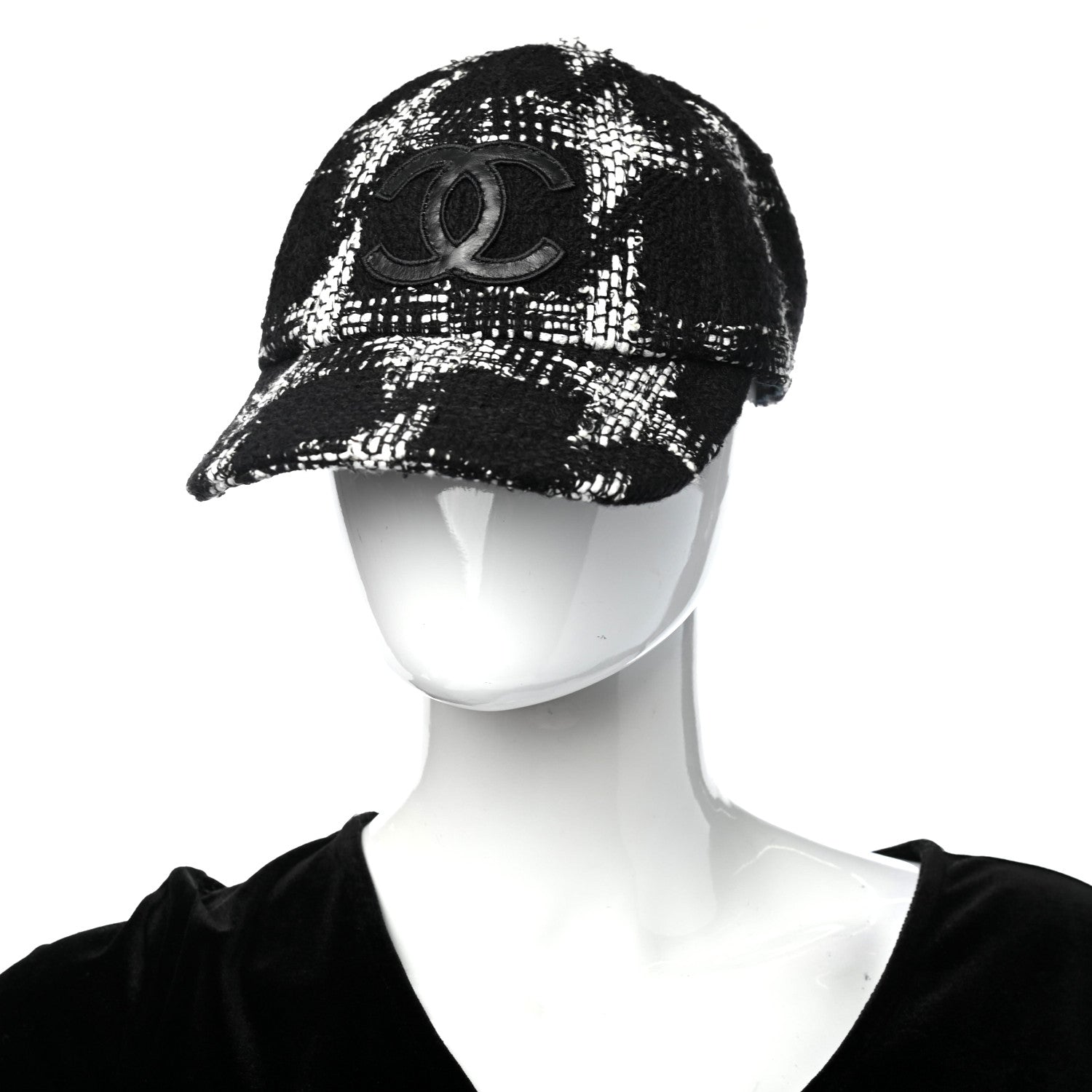 Chanel Tweed Cap Hat M Black White 2 of 8