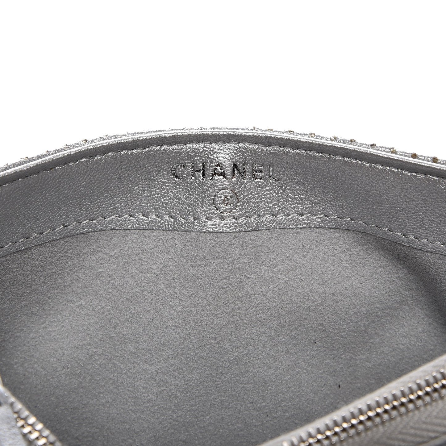 Perforated Lambskin Quilted Mini Phone Holder Clutch Silver