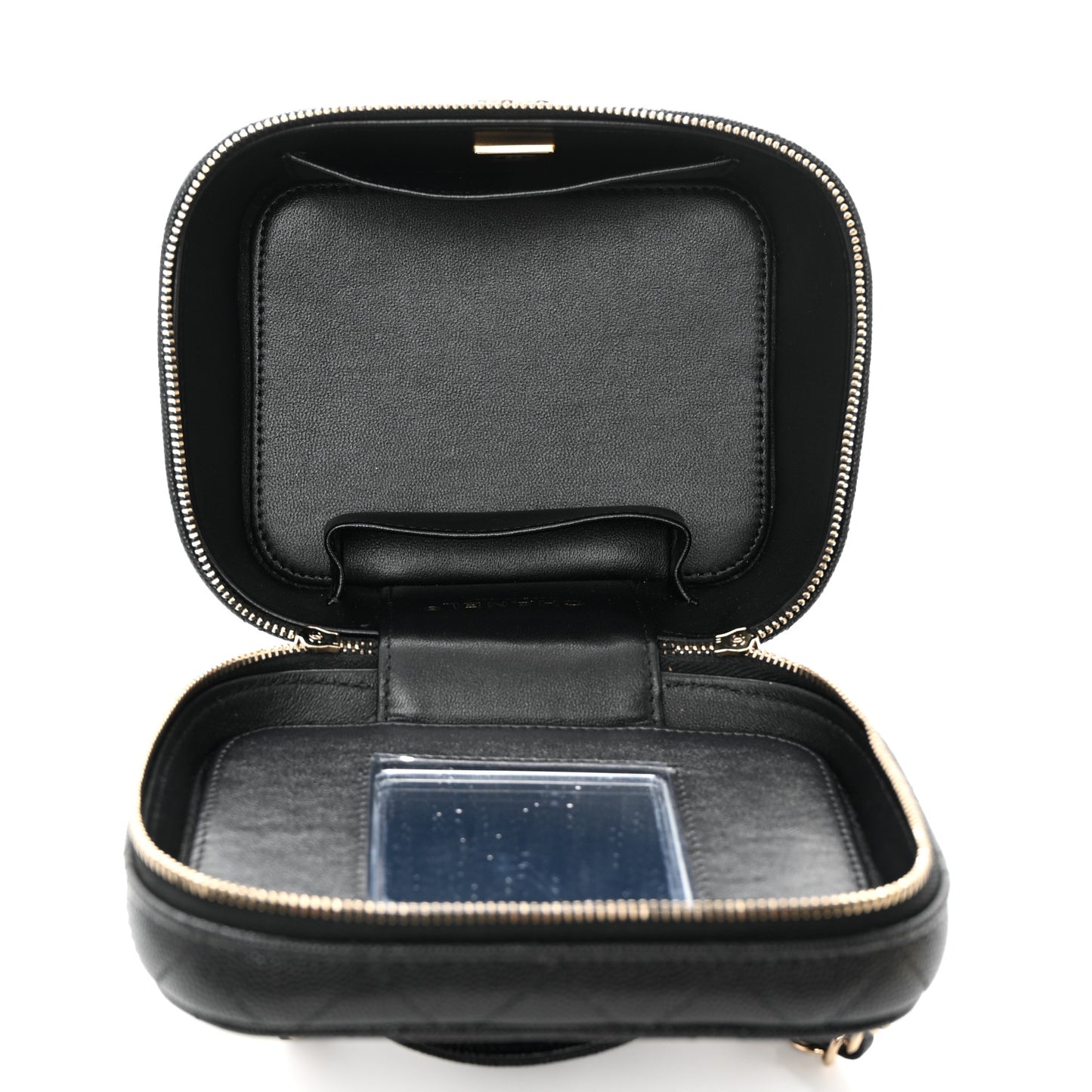 Caviar Quilted Small Top Handle Vanity Case With Chain Black