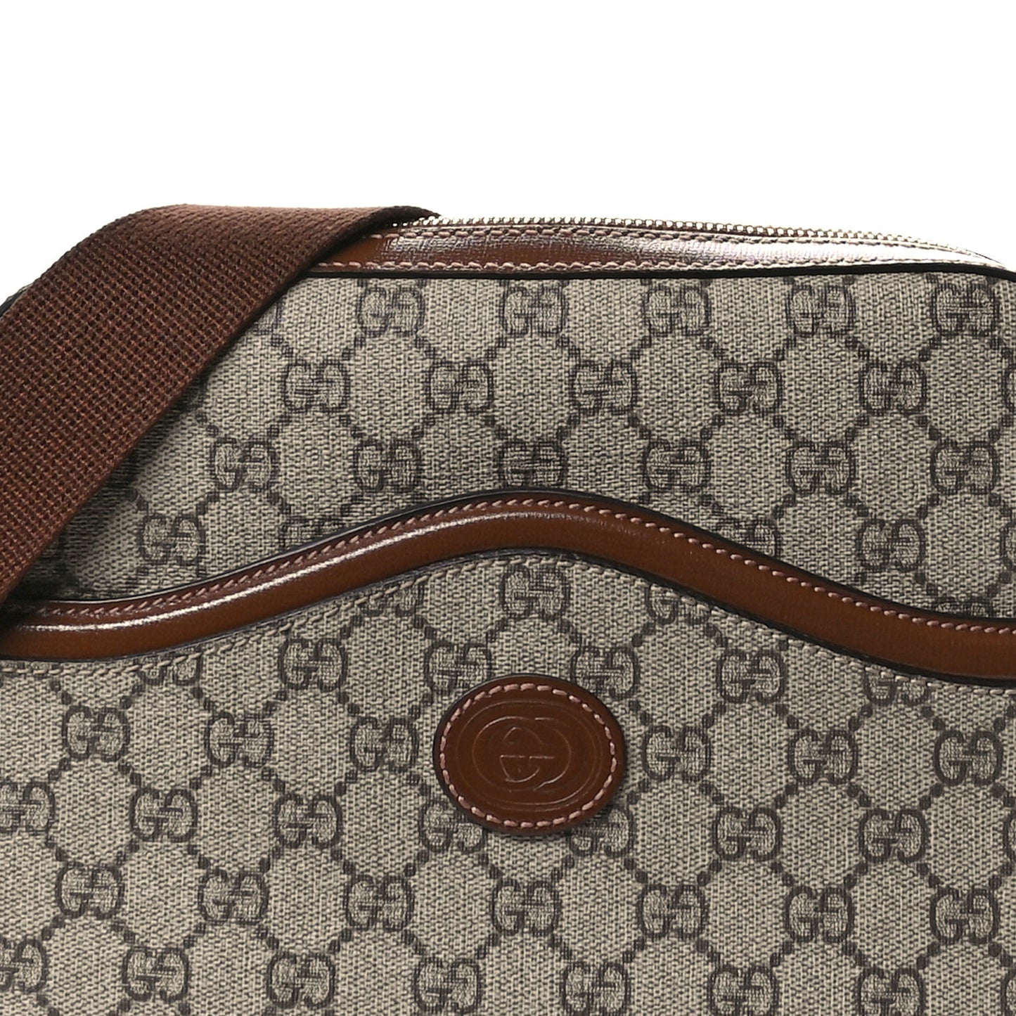 GG Supreme Monogram Azalea Calfskin Retro Interlocking G Messenger Shoulder Bag Beige Ebony Brown Sugar