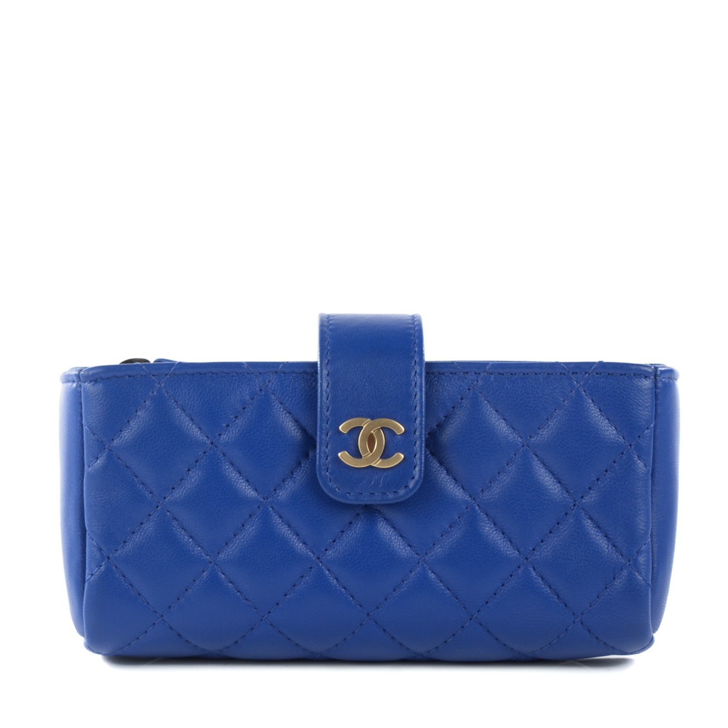 Chanel Lambskin Quilted Mini Phone Holder Clutch Dark Blue 1 of 9