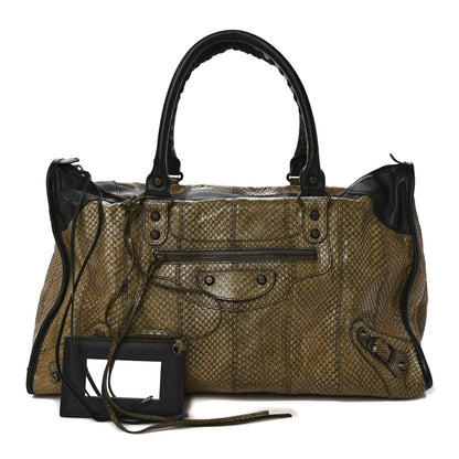 Balenciaga Calfskin Snake Effect Classic Hardware Work Green 1 of 10