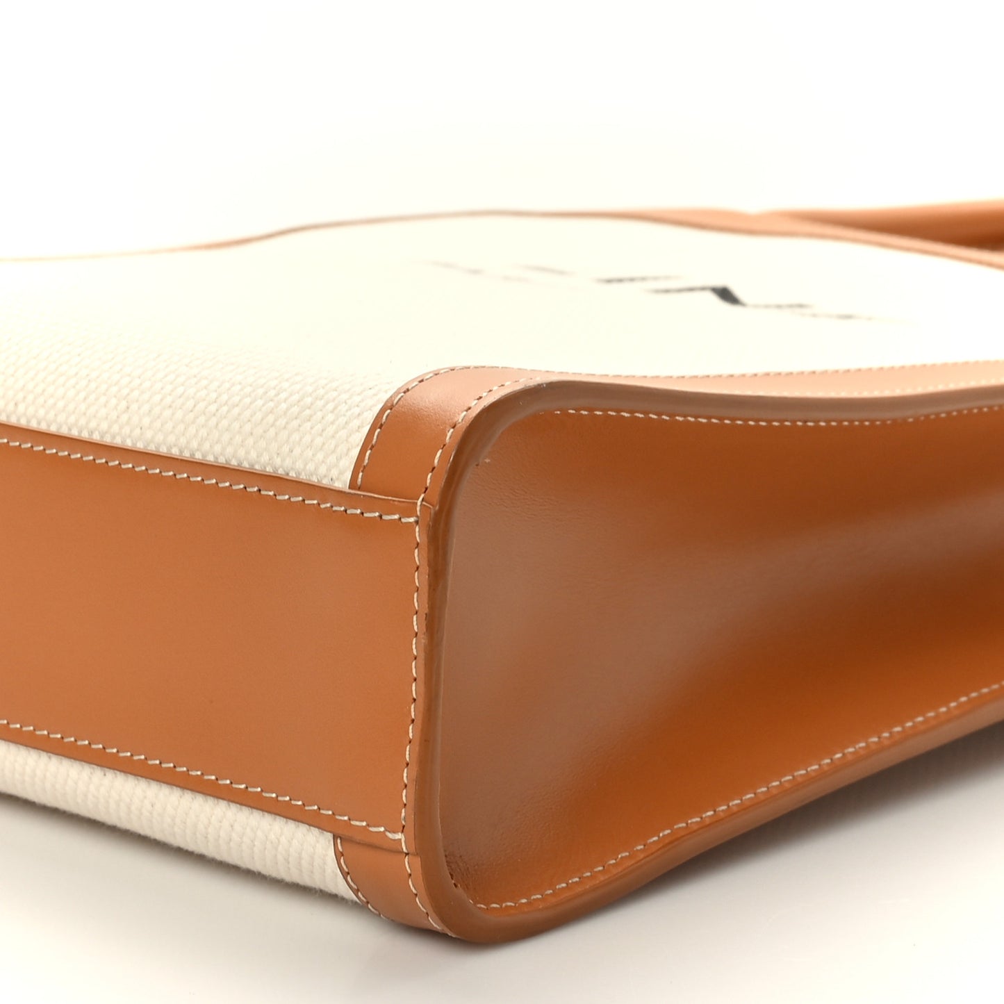 Canvas Calfskin Logo Print Small Vertical Cabas Natural Tan