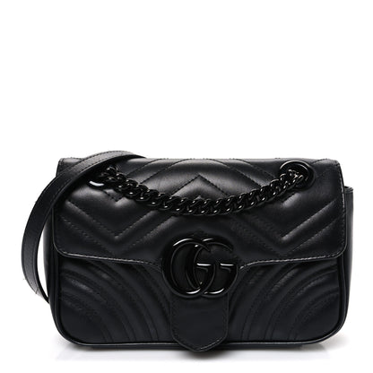 Gucci Calfskin Matelasse Monochrome Mini GG Marmont Shoulder Bag Black 1 of 12