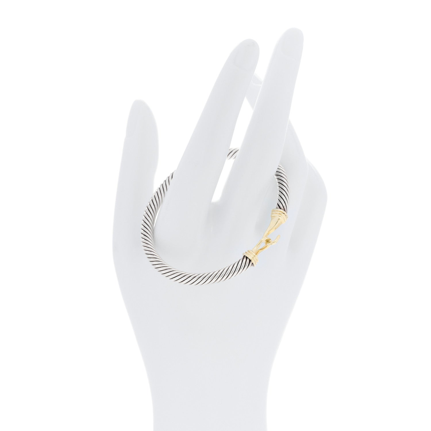 David Yurman Sterling Silver 14K Yellow Gold 5mm Cable Classic Buckle Bracelet 2 of 4