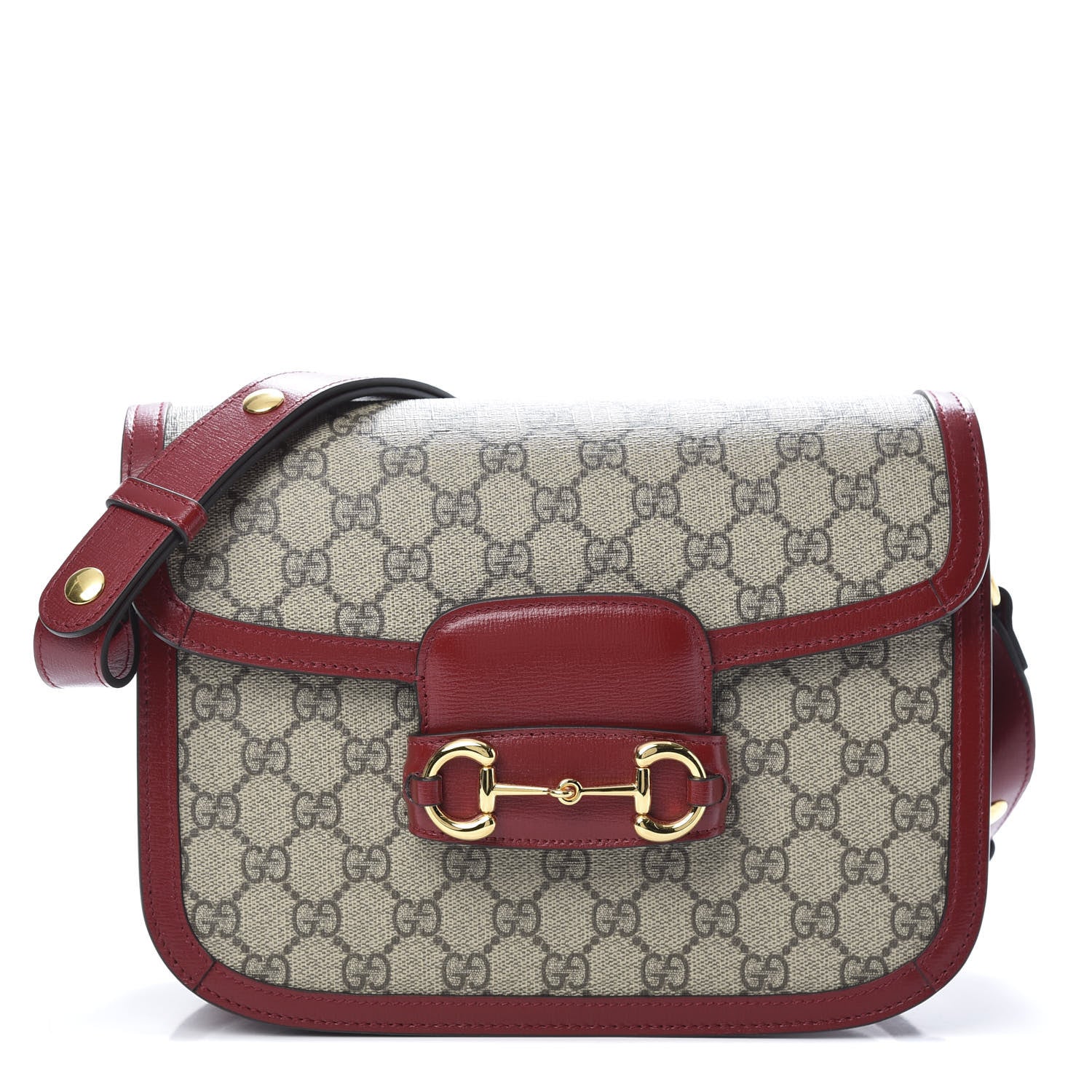 Gucci GG Supreme Monogram Azalea Calfskin Horsebit 1955 Shoulder Bag Beige Ebony New Cherry Red 1 of 13