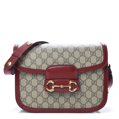Gucci GG Supreme Monogram Azalea Calfskin Horsebit 1955 Shoulder Bag Beige Ebony New Cherry Red 1 of 13