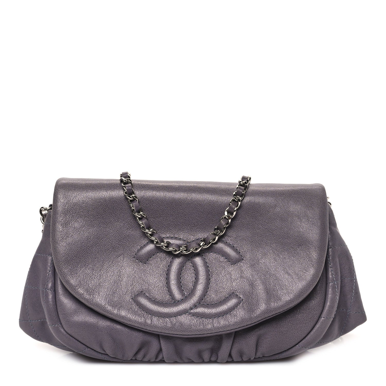 Chanel Lambskin Half Moon Wallet on Chain WOC Light Grey 1 of 11