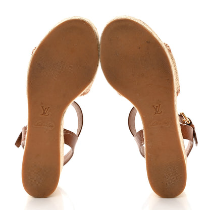 Louis Vuitton Cotton Monogram Embroidered Starboard Wedge Espadrilles 40 Beige Tan 5 of 9