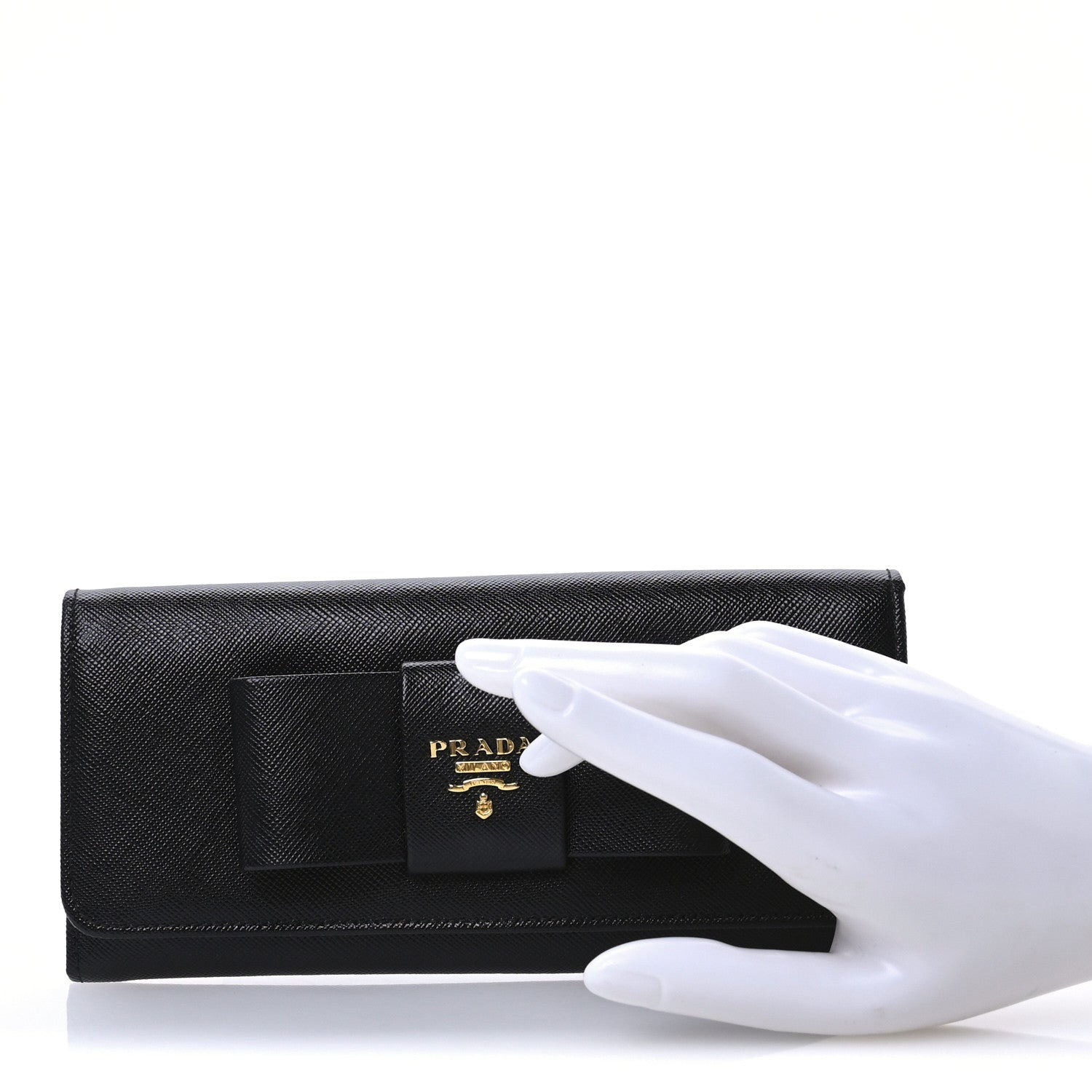 Prada Saffiano Fiocco Bow Continental Wallet Black 2 of 7