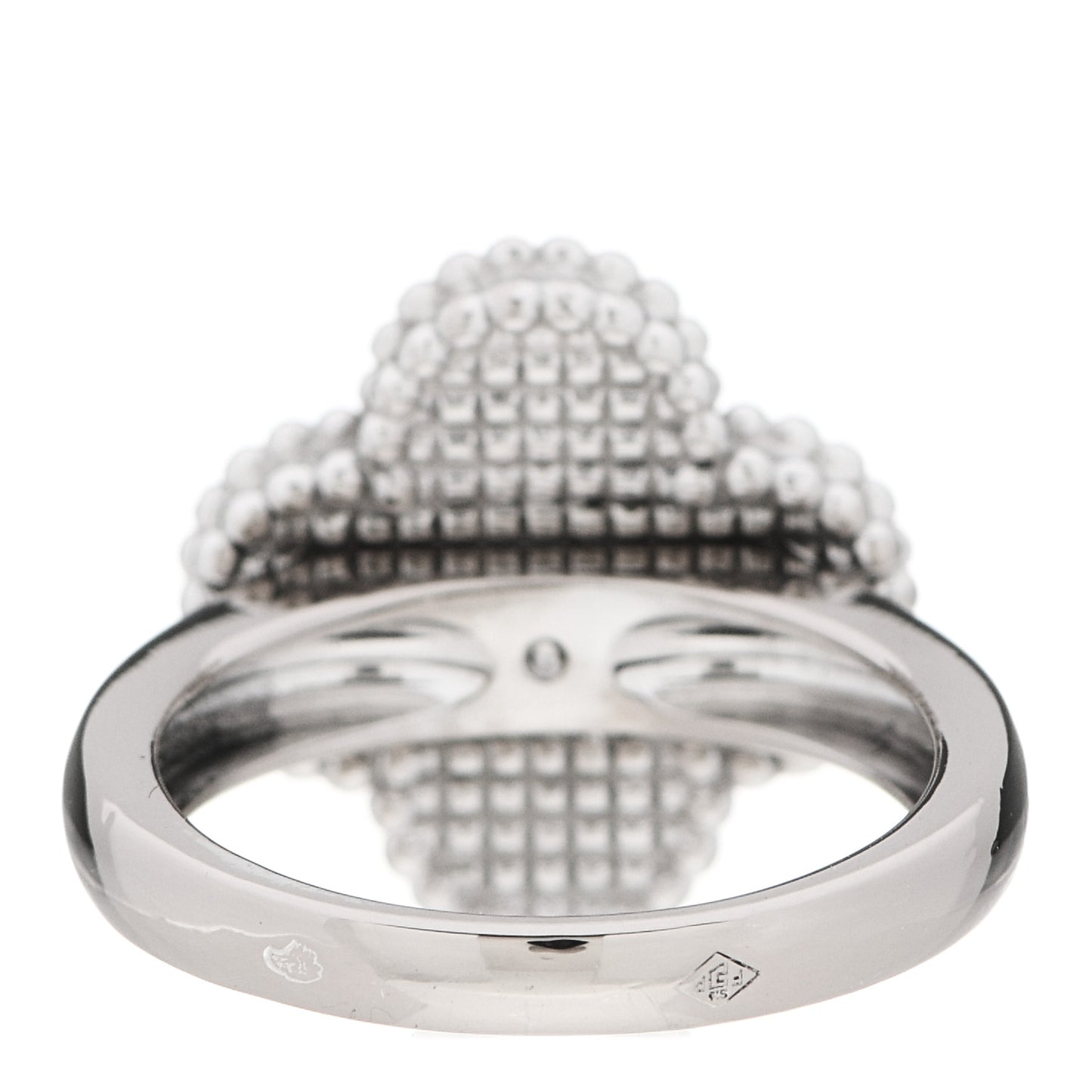 18K White Gold Diamond Mother of Pearl Vintage Alhambra Ring 48 4.5