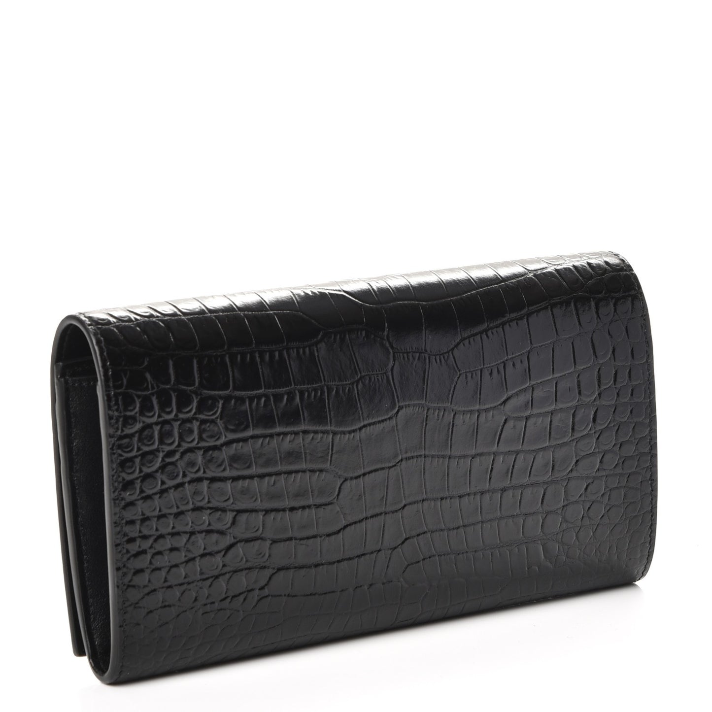 Calfskin Crocodile Embossed Large Monogram Flap Wallet Black