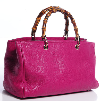Gucci Pebbled Calfskin Medium Bamboo Shopper Tote Bright Bougainvillea 3 of 10