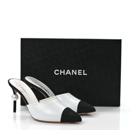 Chanel Patent Lambskin Grosgrain Cap Toe Pearl Mule 36 Ecru Black 9 of 9