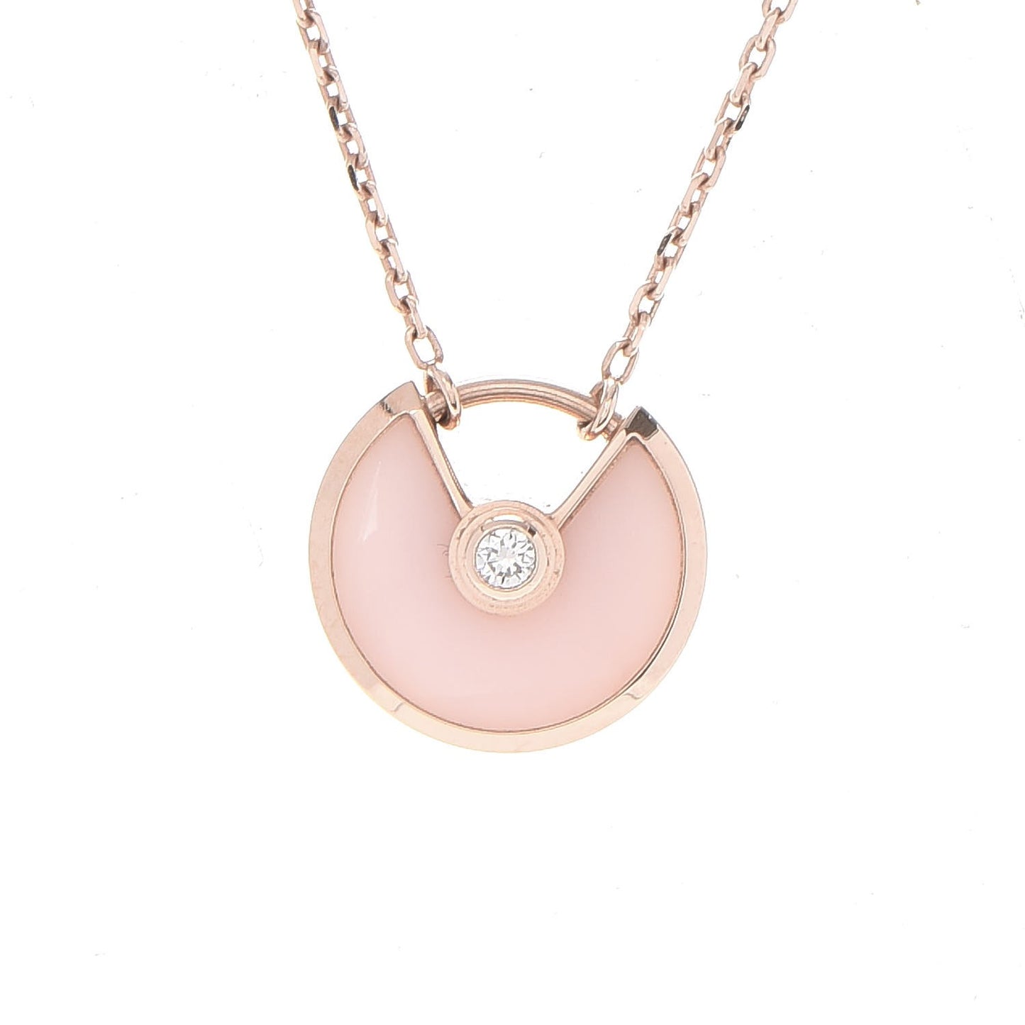 18K Pink Gold Diamond Pink Opal XS Amulette de Cartier Pendant Necklace