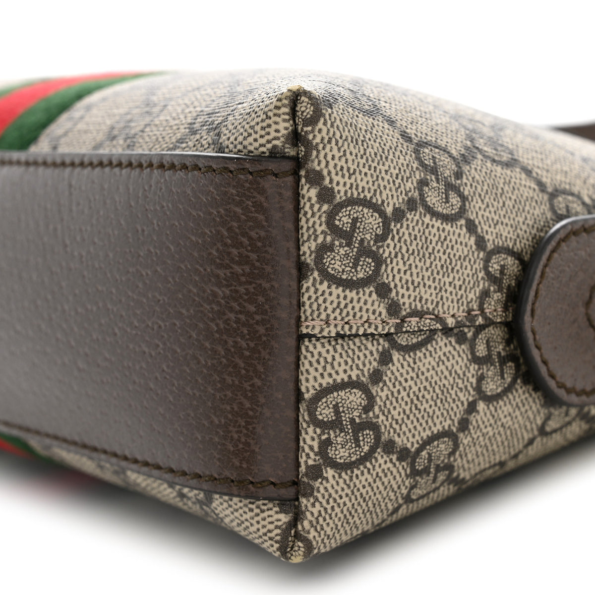 Gucci GG Supreme Monogram Textured Dollar Calfskin Web Small Ophidia Dome Shoulder Bag Beige Ebony New Acero 10 of 11