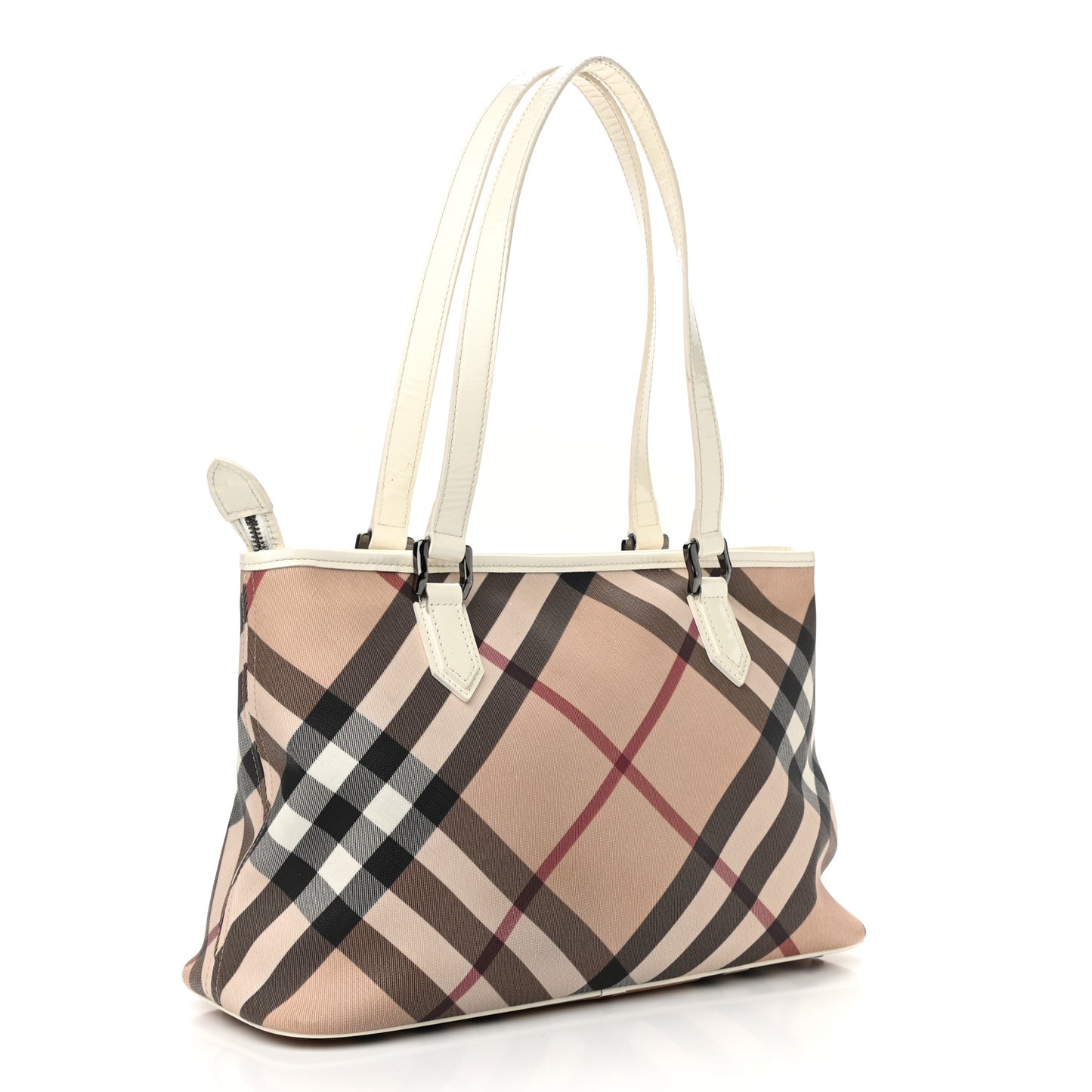 Nova Check Patent Trim Shopper Tote White