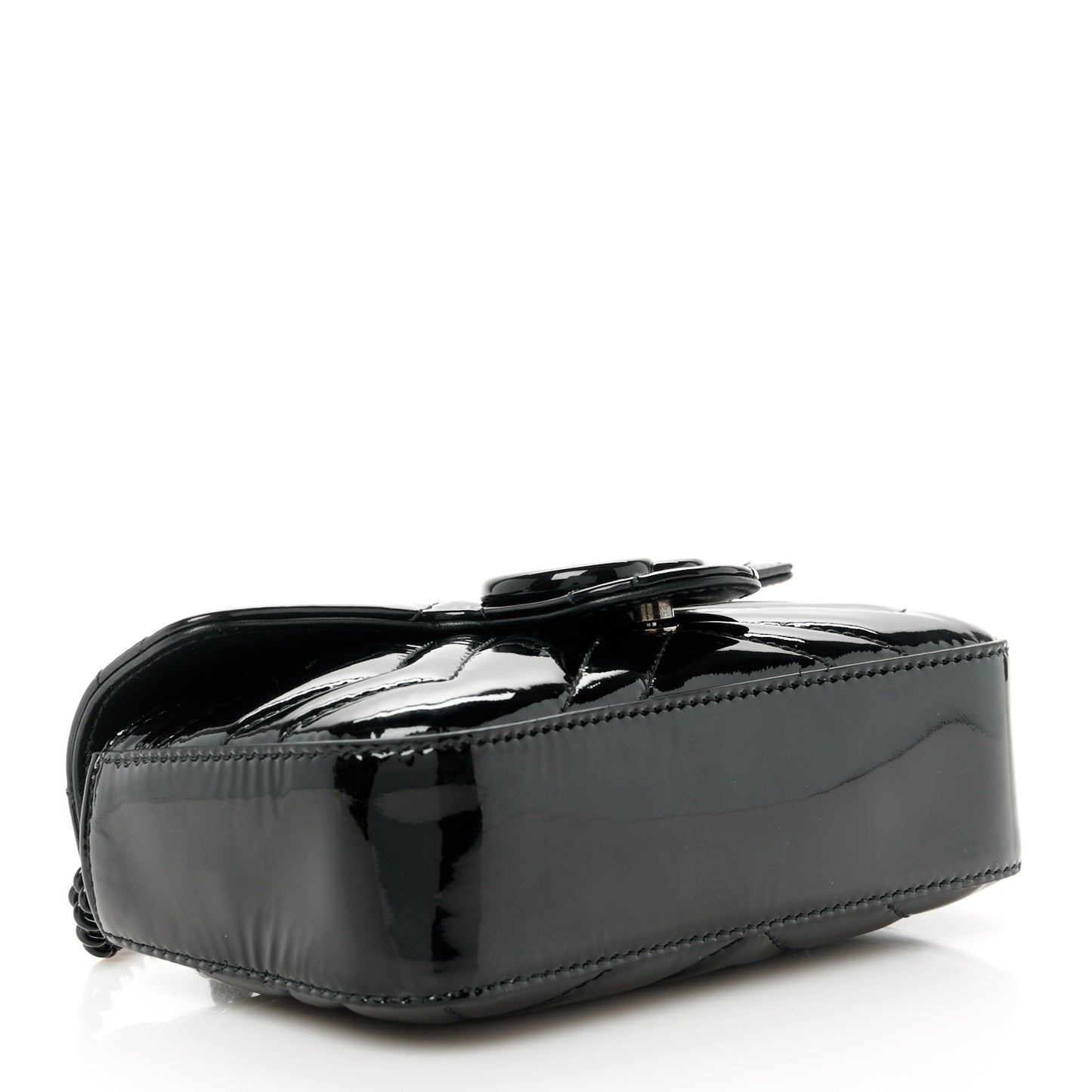Patent Lambskin Enamel Matelasse Monochrome Super Mini GG Marmont Shoulder Bag Black