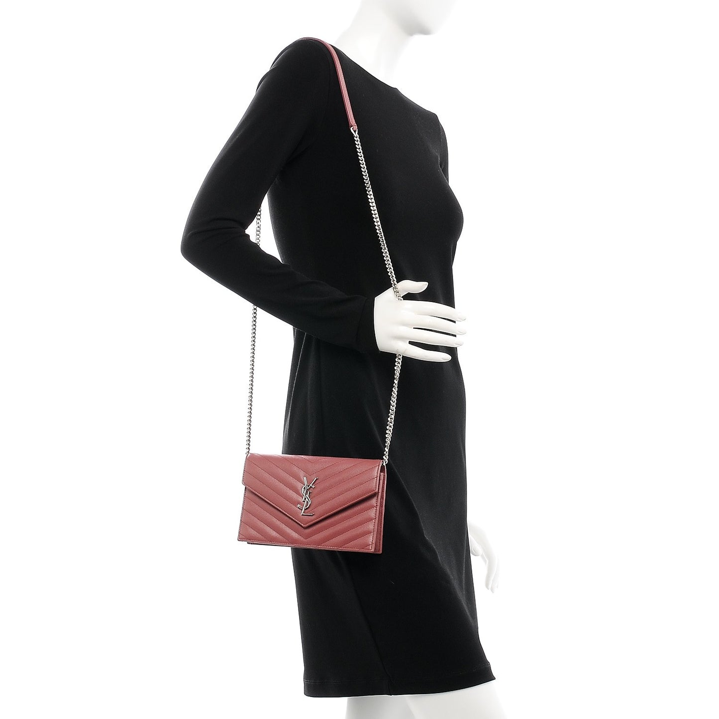 Grain De Poudre Matelasse Chevron Monogram Envelope Chain Wallet Mystic Rose