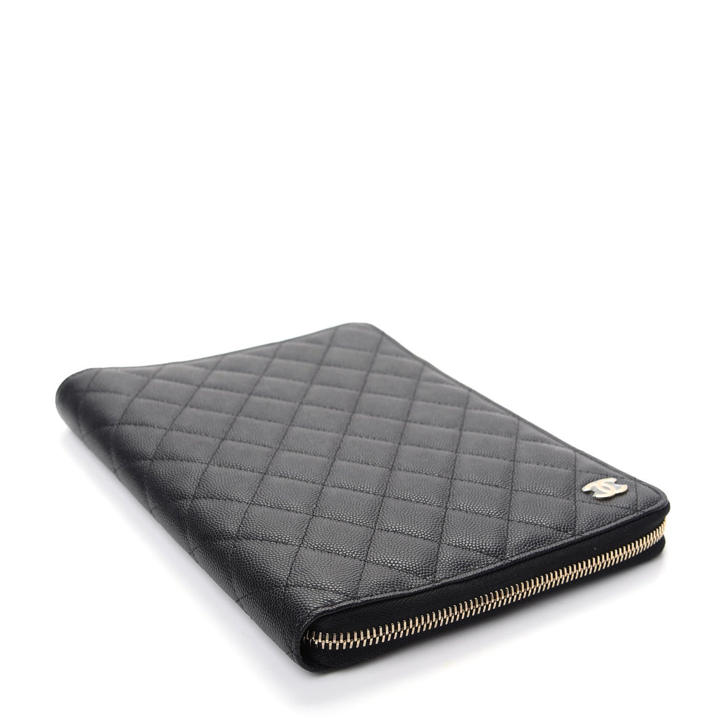 Caviar Quilted Zip Around Notebook Agenda Cover Black