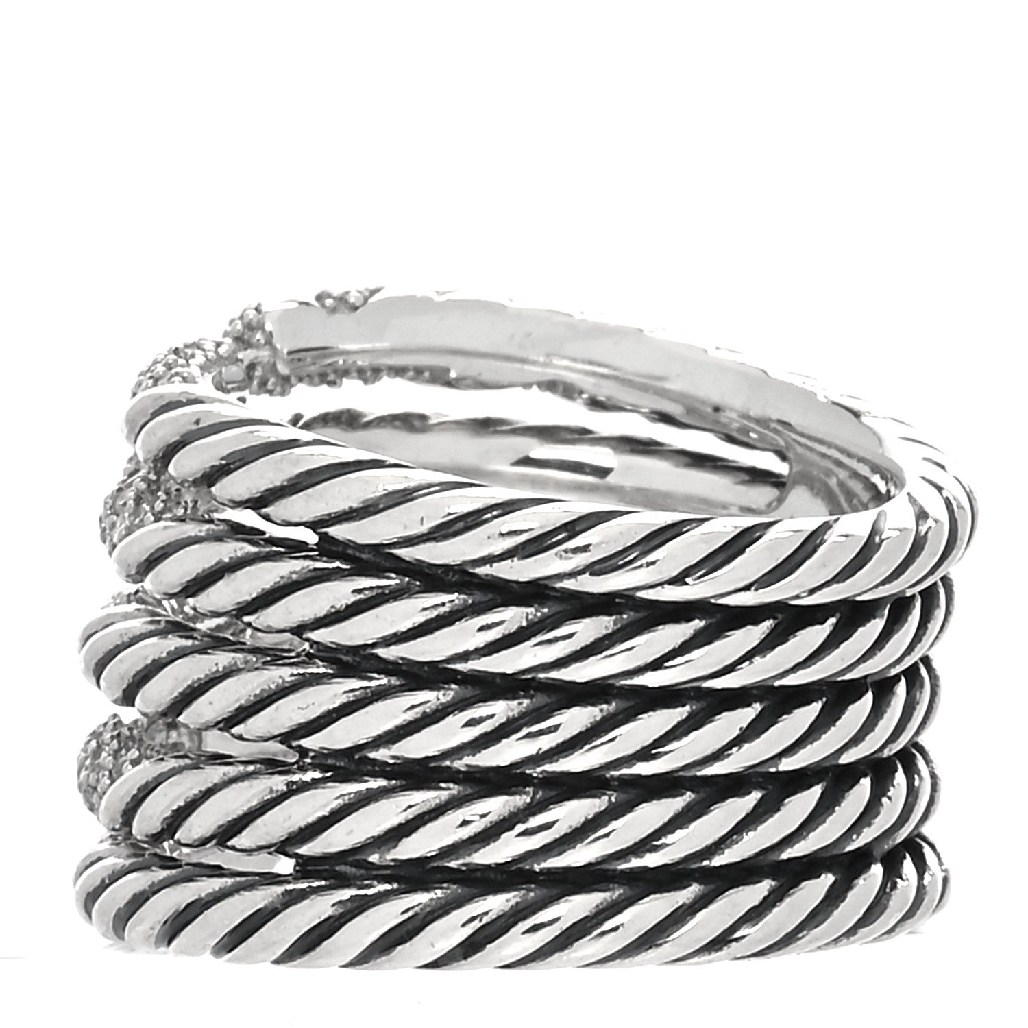 David Yurman Sterling Silver Diamond Willow Five Row Ring 52 6 3 of 4