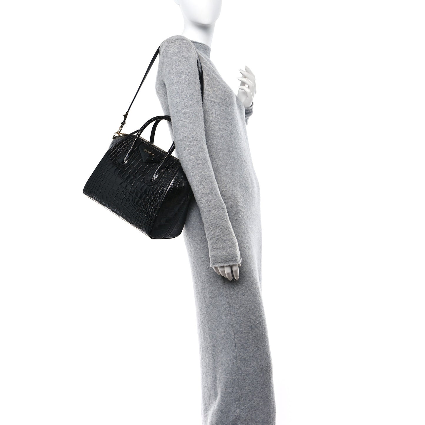 Calfskin Crocodile Embossed Small Antigona Black