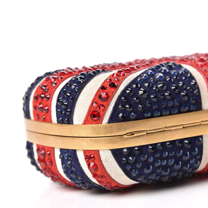 Alexander McQueen Suede Swarovski Crystal Pearl Britannia Skull Box Clutch Red Blue 6 of 13
