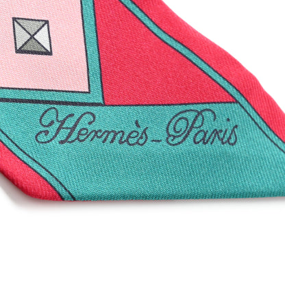 Hermes Silk Colliers Et Chiens Twilly Framboise Vert Rose 2 of 5
