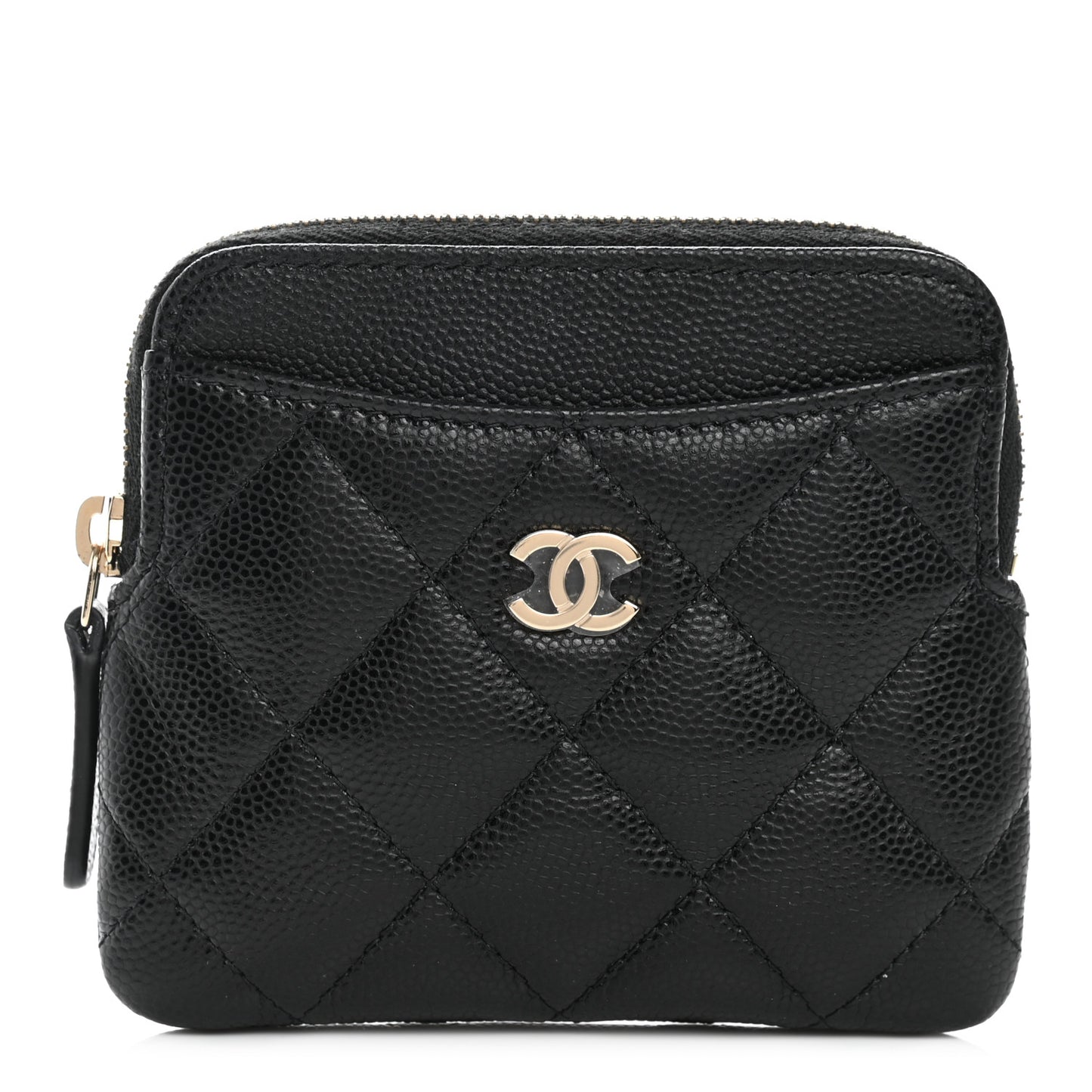 Caviar Quilted Zip Card Holder Wallet Black