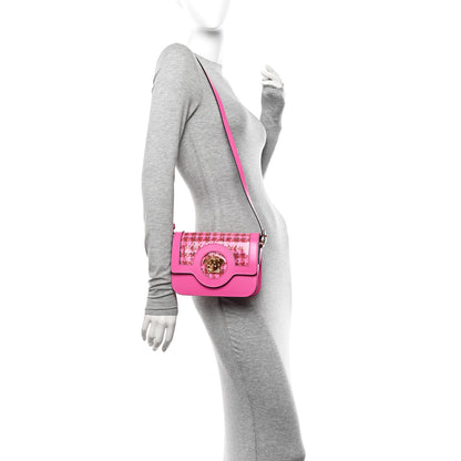 Versace Calfskin Vinyl Small Houndstooth La Medusa Crossbody Bag Pink Multicolor 2 of 9