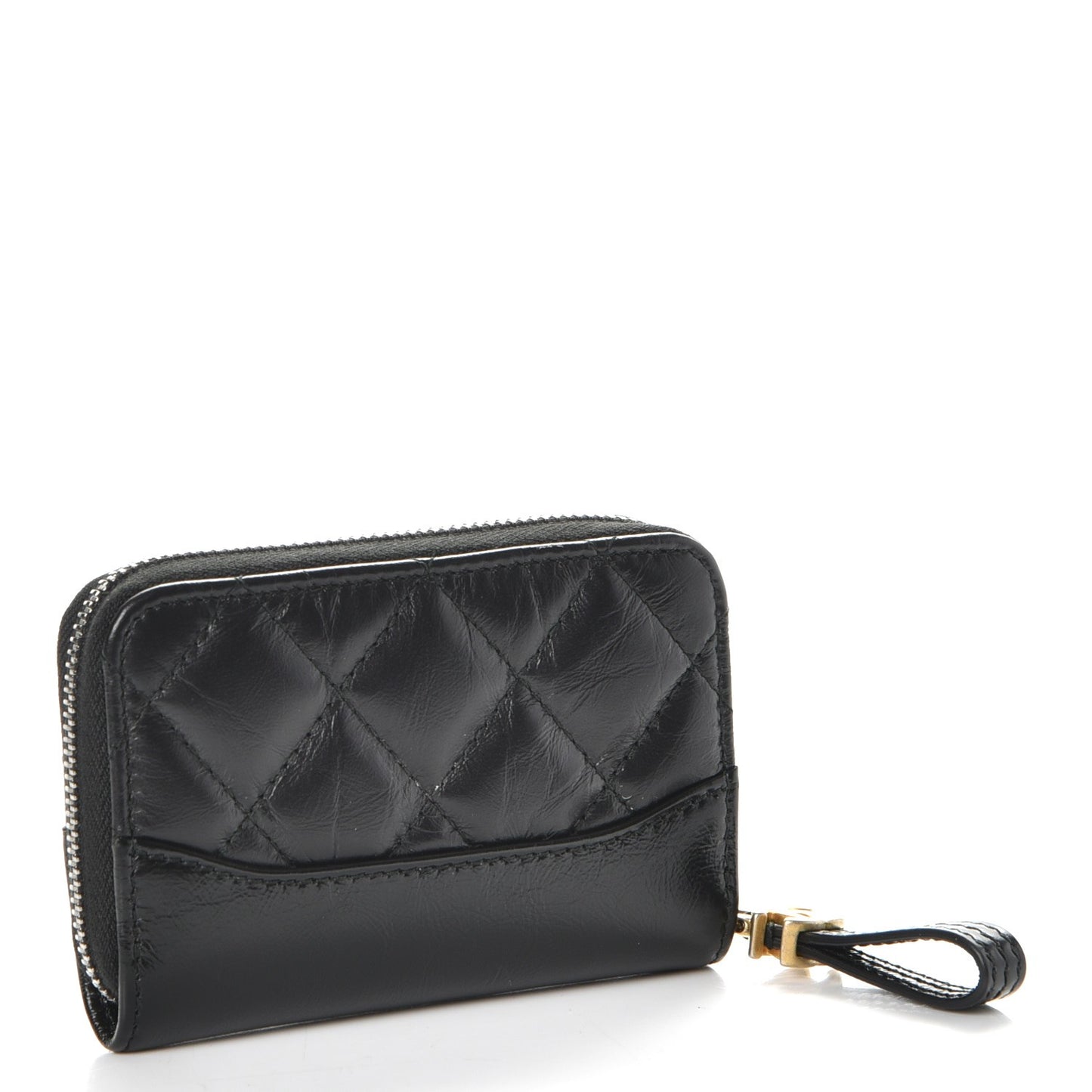 Aged Calfskin Quilted Gabrielle Zip Around Coin Purse Wallet Black
