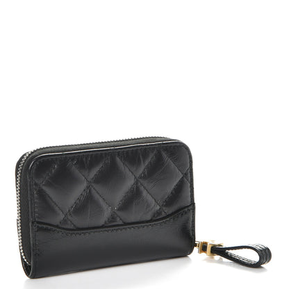Chanel Aged Calfskin Quilted Gabrielle Zip Around Coin Purse Wallet Black 3 of 8
