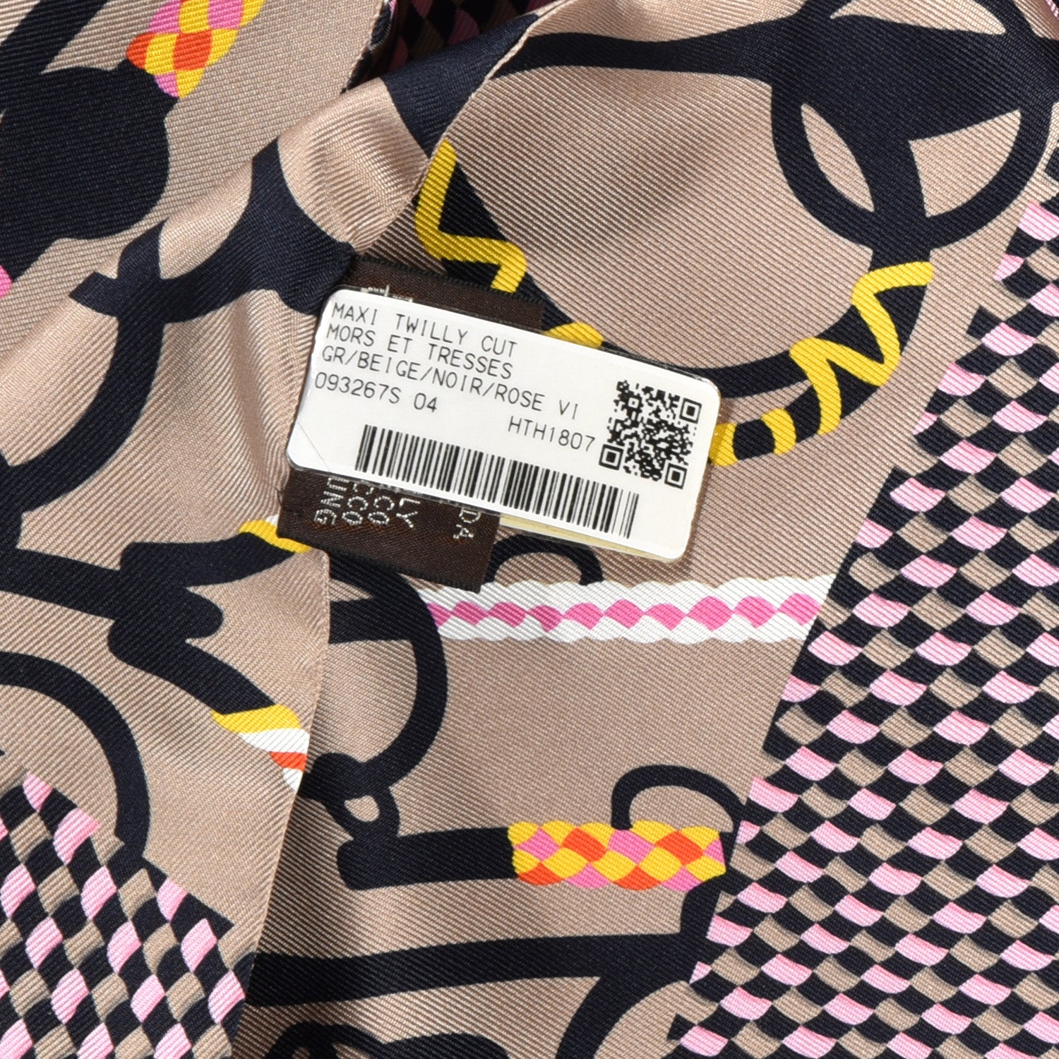 Hermes Silk Mors Et Tresses Maxi Twilly Cut Gris Beige Black Rose Vif 4 of 4
