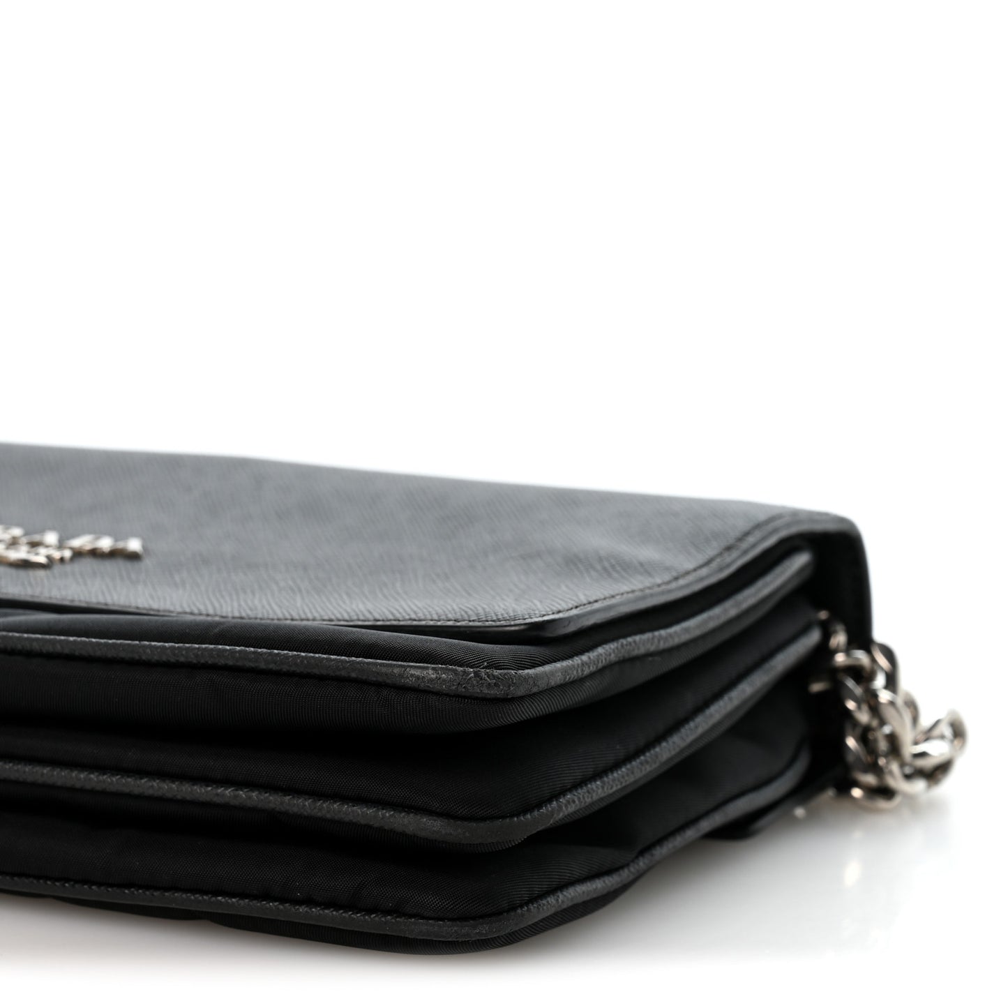 Saffiano Tessuto Nylon Chain Shoulder Bag Black