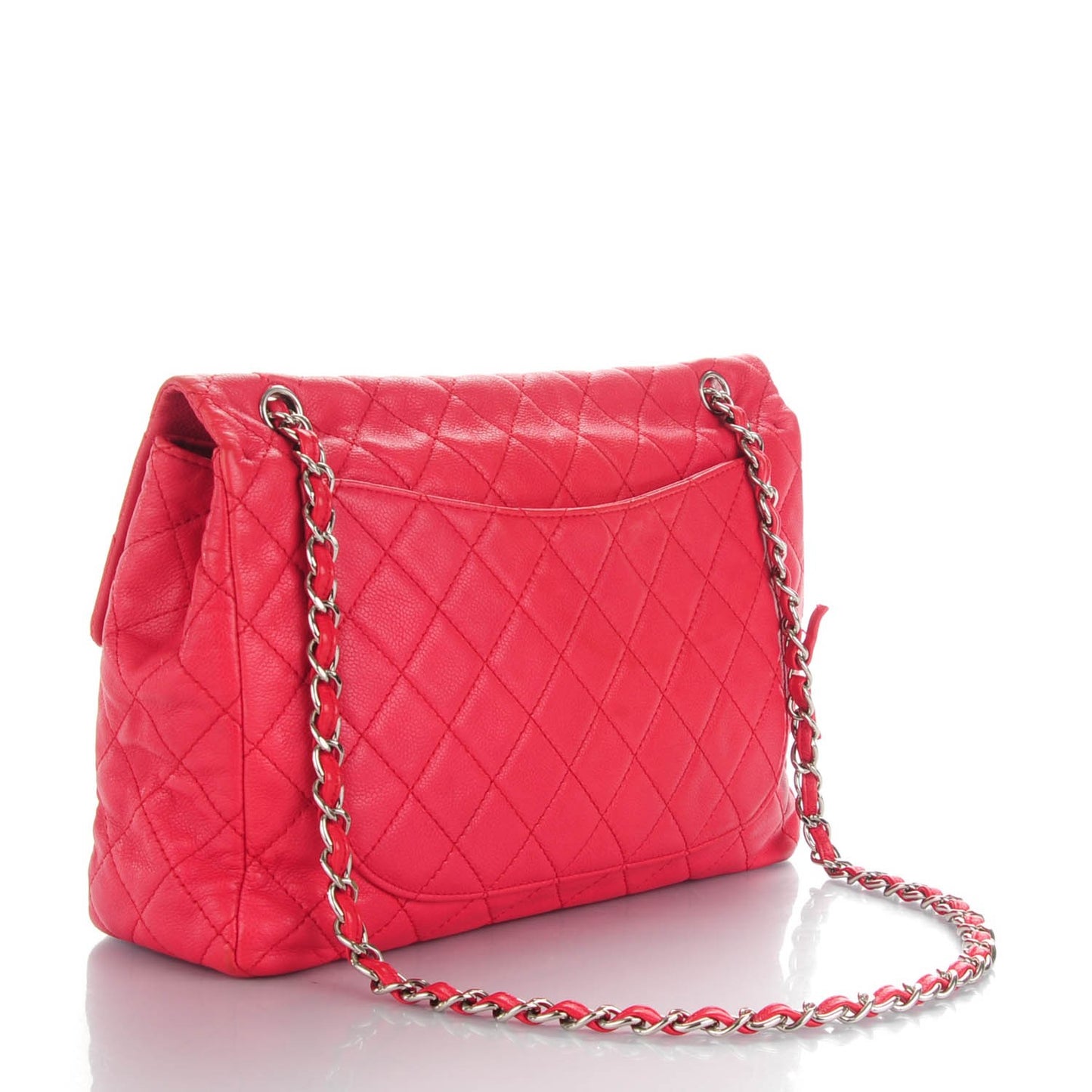 Washed Caviar Quilted Maxi Single Flap Fuchsia