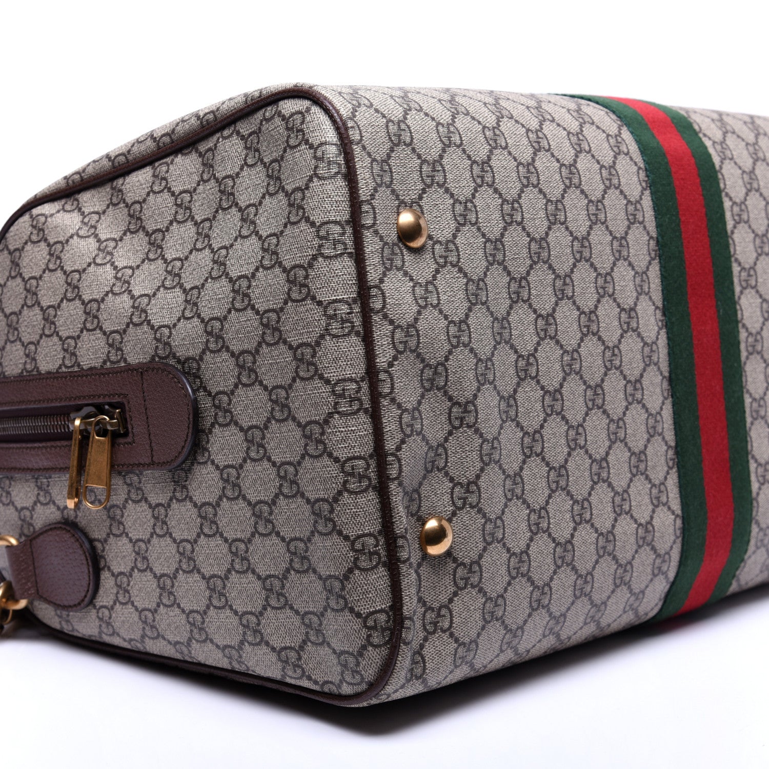 Gucci GG Supreme Monogram Textured Dollar Calfskin Web Medium Ophidia Carry-On Duffle Bag Beige Ebony New Acero 6 of 16