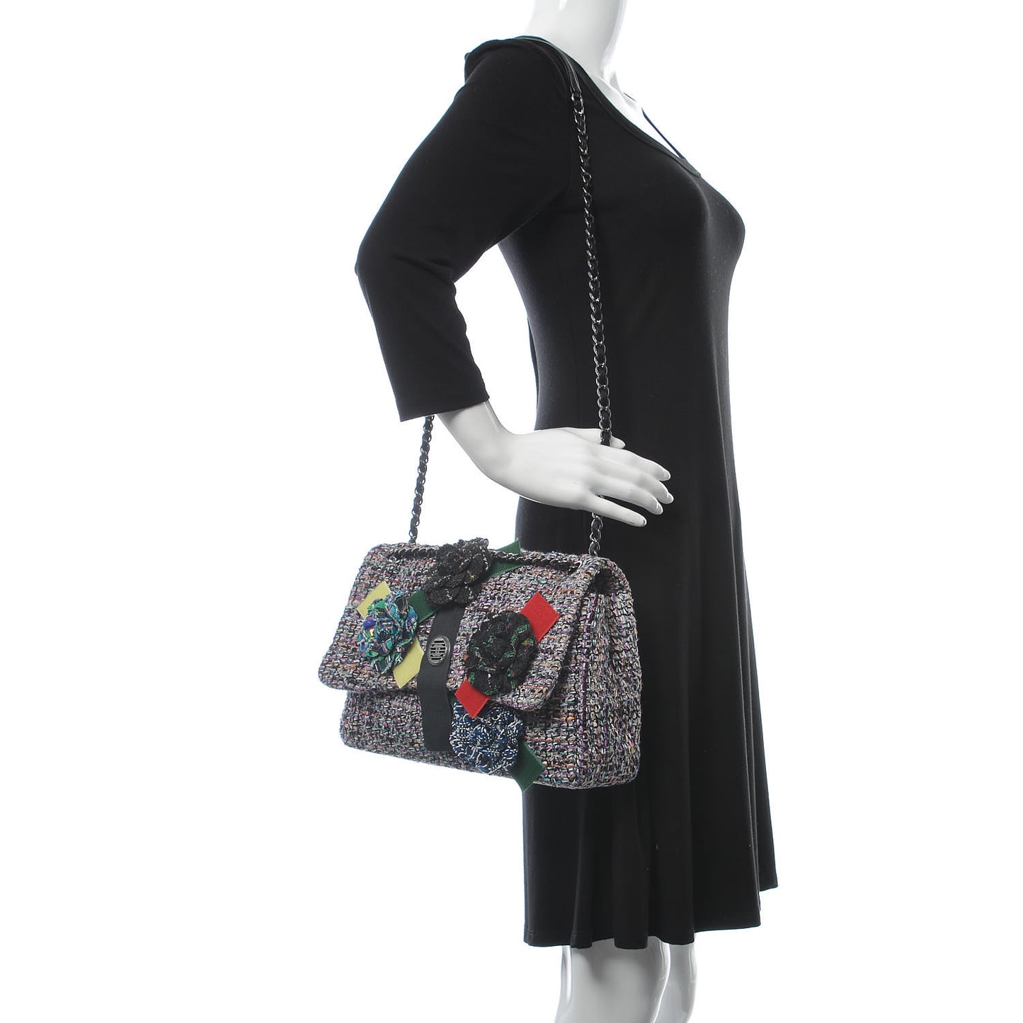 Tweed Camellia Flap Bag Multicolor