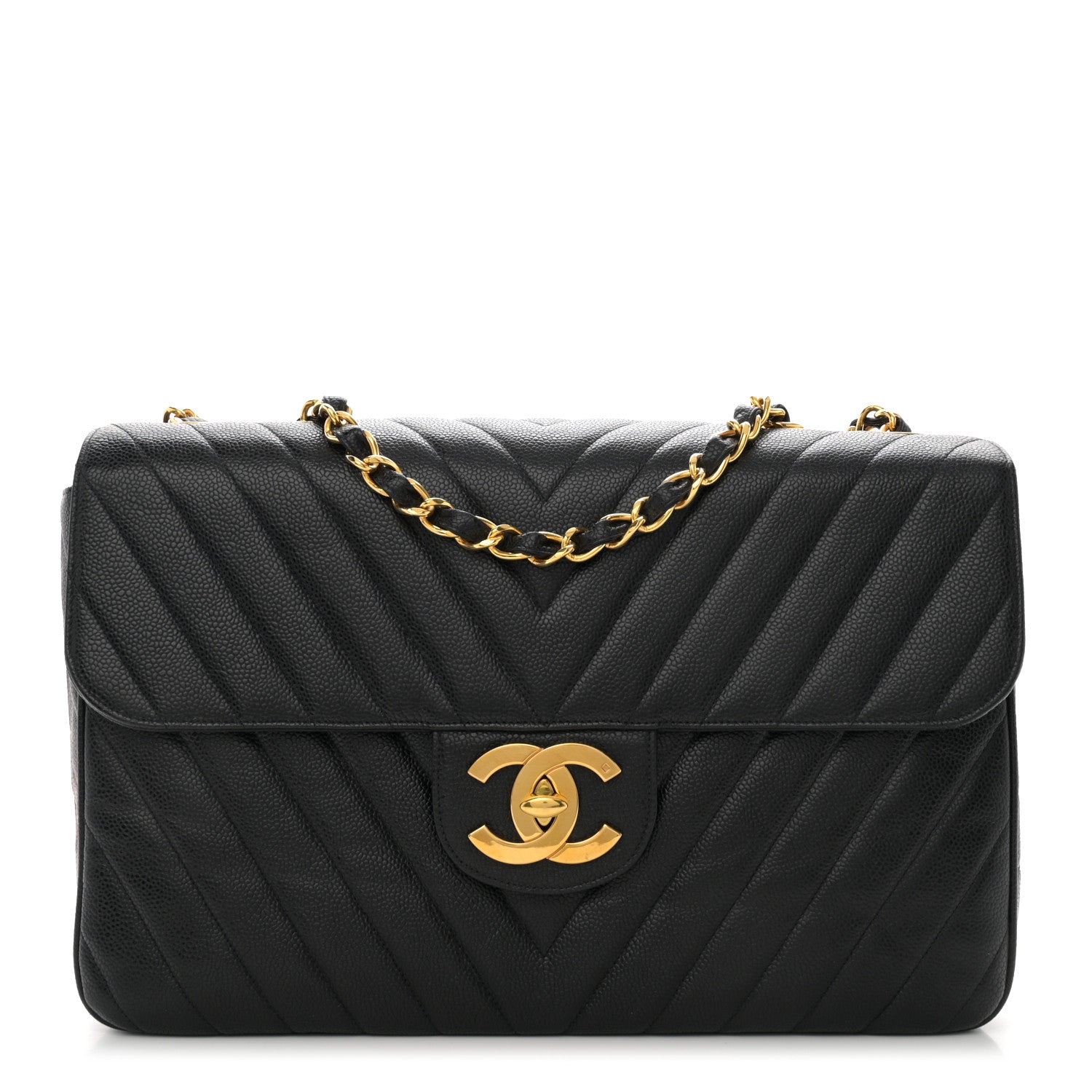 Chanel Caviar Chevron Quilted Maxi Single Flap Black 1 of 10