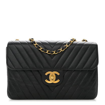 Chanel Caviar Chevron Quilted Maxi Single Flap Black 1 of 10