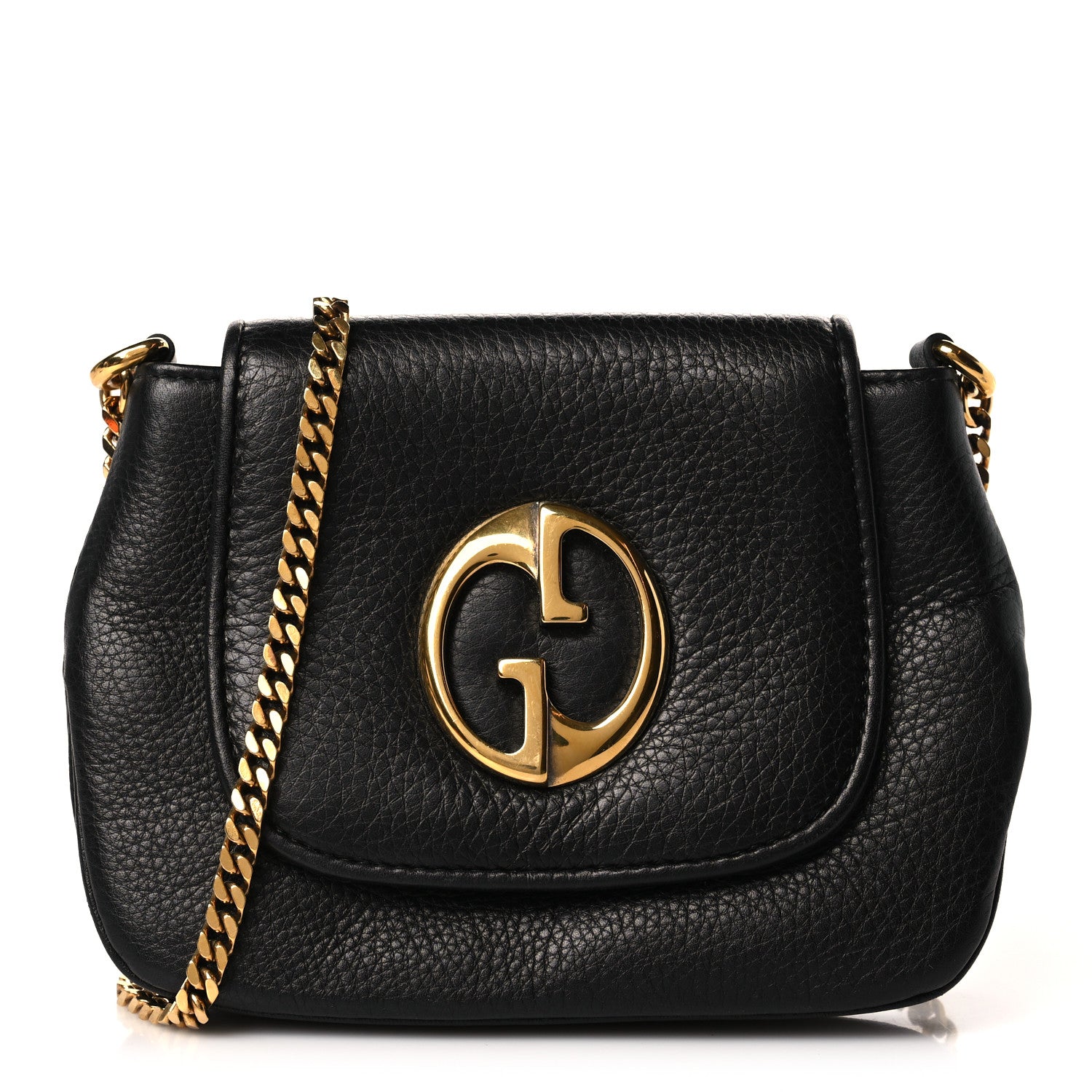 Gucci Pebbled Calfskin Small 1973 Chain Shoulder Bag Black 1 of 8