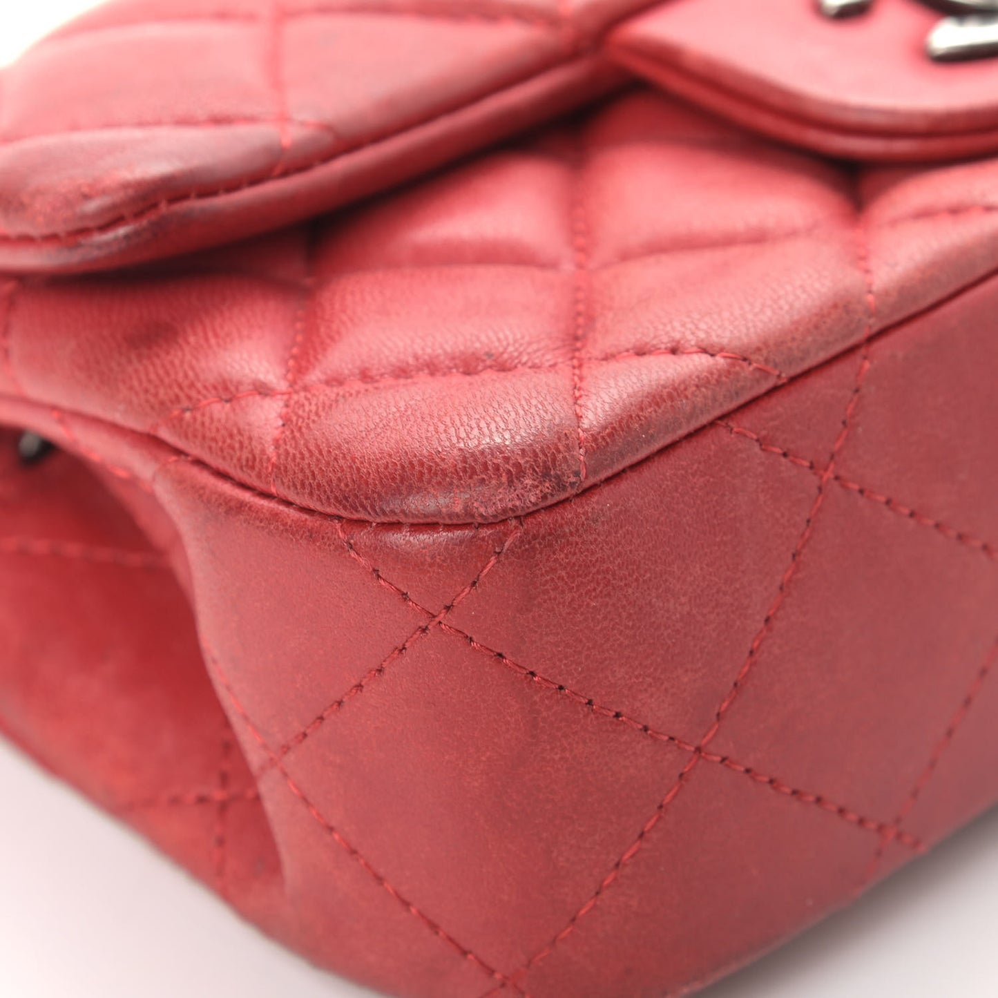 Lambskin Quilted Extra Mini Rectangular Flap Red
