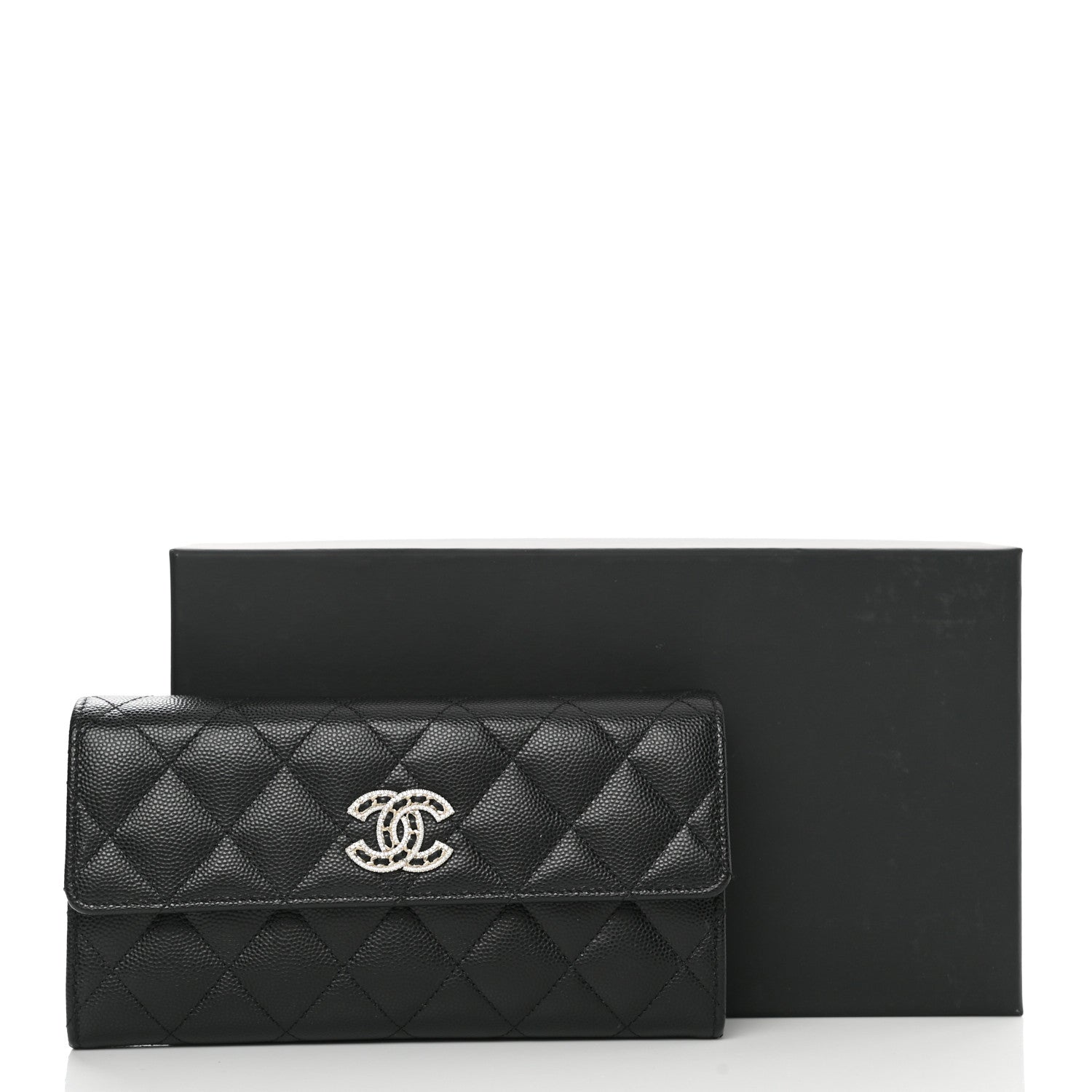 Chanel Caviar Quilted Crystal CC Large Gusset Flap Wallet Black 10 of 10
