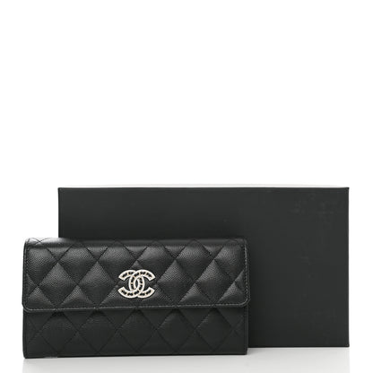 Chanel Caviar Quilted Crystal CC Large Gusset Flap Wallet Black 10 of 10