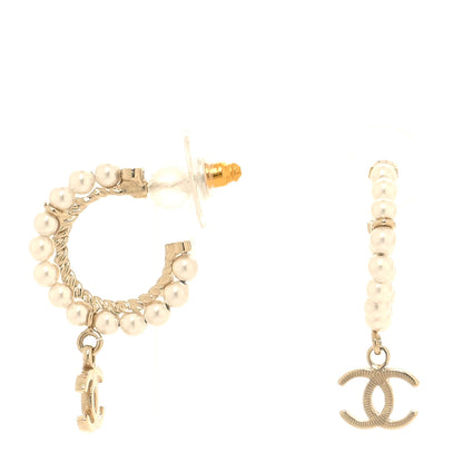 Chanel Pearl CC Hoop Drop Earring Gold 1 of 4