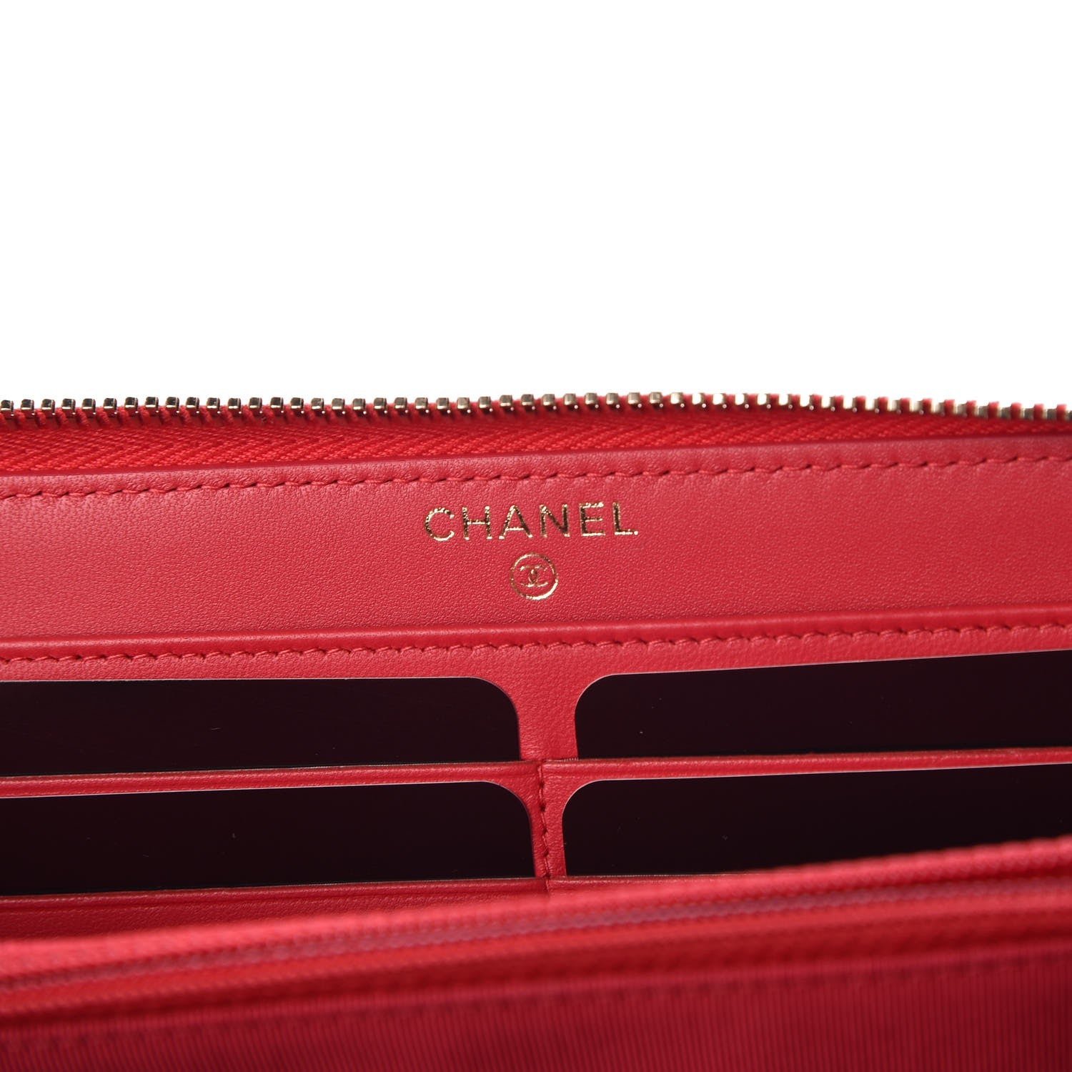 Chanel Lambskin Quilted Large Gusset Zip Around Wallet Red 6 of 8