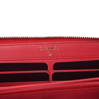 Chanel Lambskin Quilted Large Gusset Zip Around Wallet Red 6 of 8